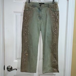Christine Phillipe embellished cropped jeans Sz 6 sequins beads ombre